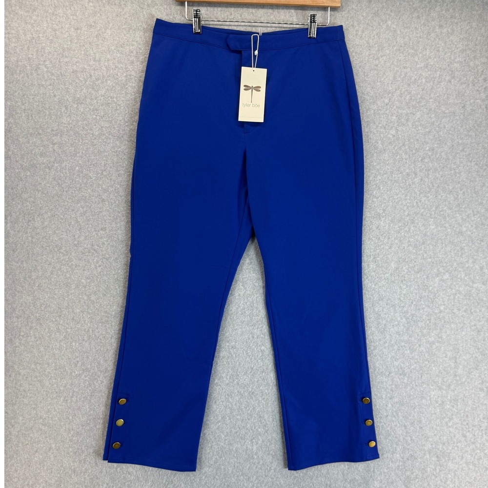 Tyler Boe‎ Royal Blue Ankle Pants Gold Button Career Casual Size 12 NWT